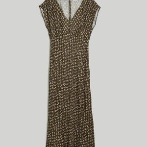 Madewell wide v-neck midi dress expedition green size 12 floral silky